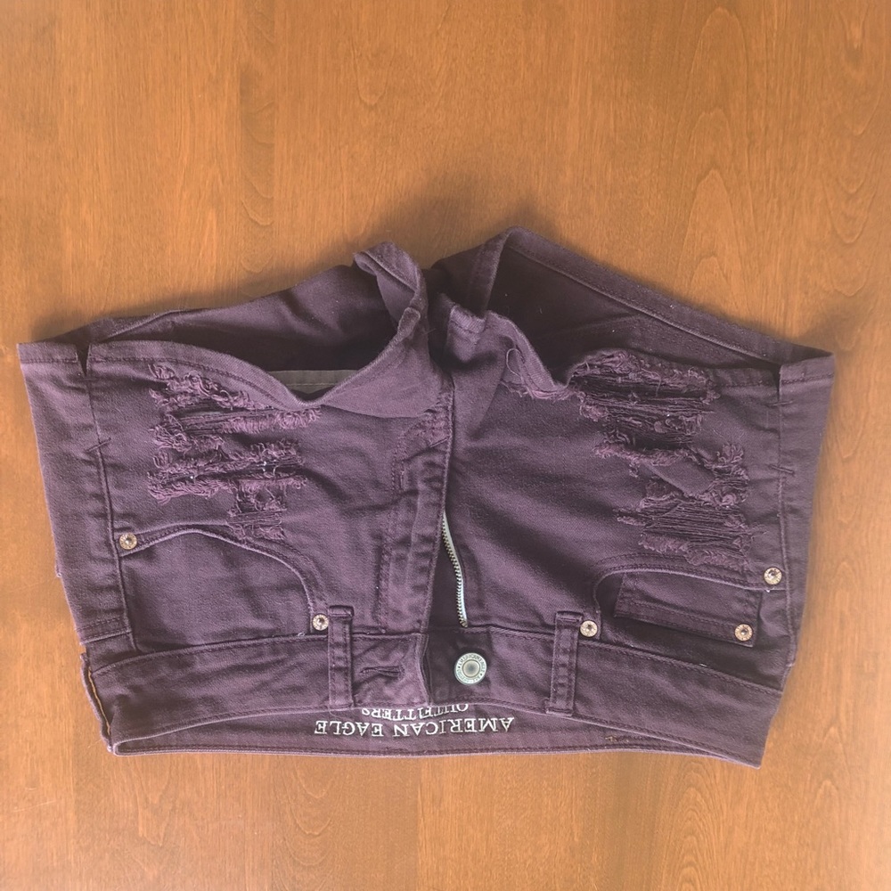 American Eagle Low Rise Maroon Ripped Jean Shorts